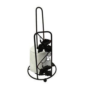 Decorative Black Metal Free-Standing Toilet Paper Holder With Leaf Design 6" x 1